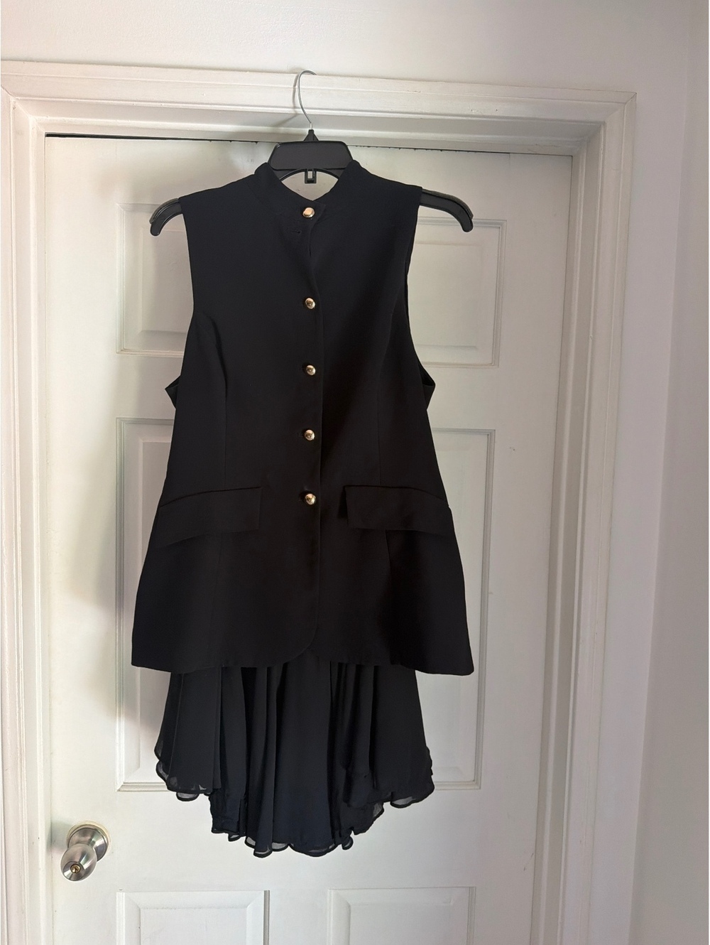 Amanda Uprichard Black Sleeveless Peplum Top with Gold Buttons Size XL